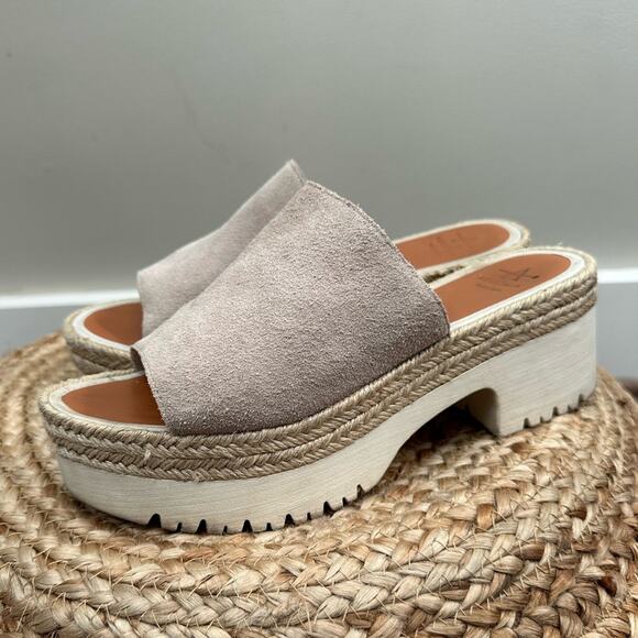 Aquatalia Shoes - Aquatalia Whitney Platform Slides Stone Suede Jute Rubber Size 9